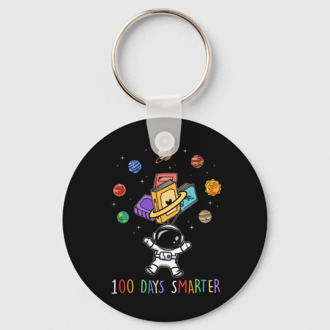 100th Day Of School 100 Days Smarter Books Space L Keychain (Front)