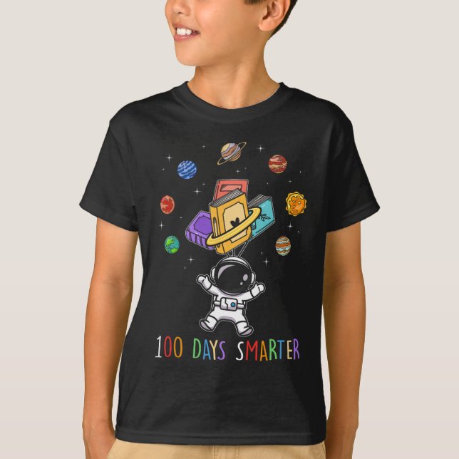 100th Day Of School 100 Days Smarter Books Space L T-Shirt (Front)