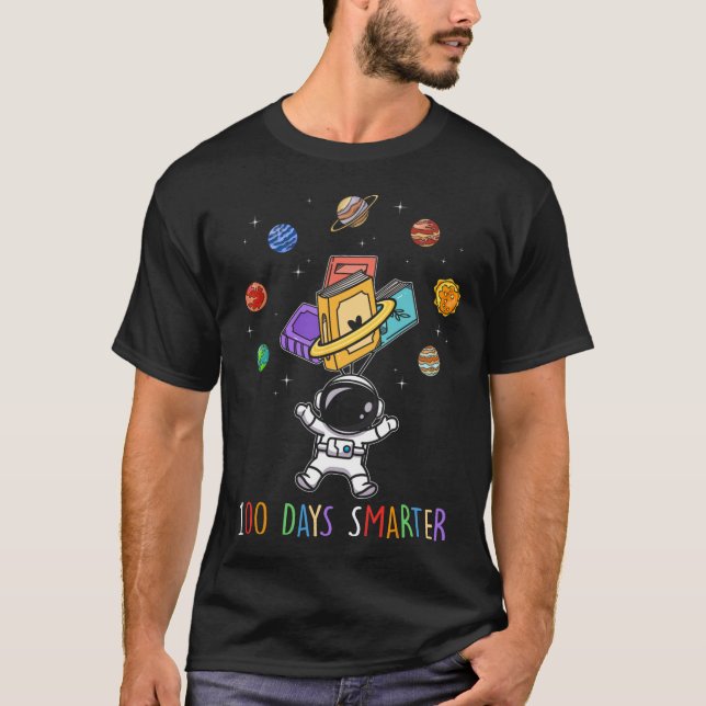 100th Day Of School 100 Days Smarter Books Space L T-Shirt (Front)