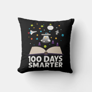 100th Day Of School 100 Days Smarter Books Space  Throw Pillow