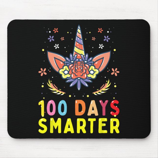 100th Day of School 100 Days Smarter Unicorn Lover Mouse Pad (Front)