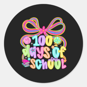 100th Day Of School 100 Days Teacher Coquette Bow Classic Round Sticker