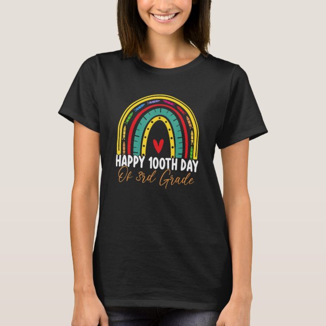 100th Day Of School 3rd Grade Teacher Boho Rainbow T-Shirt (Front)