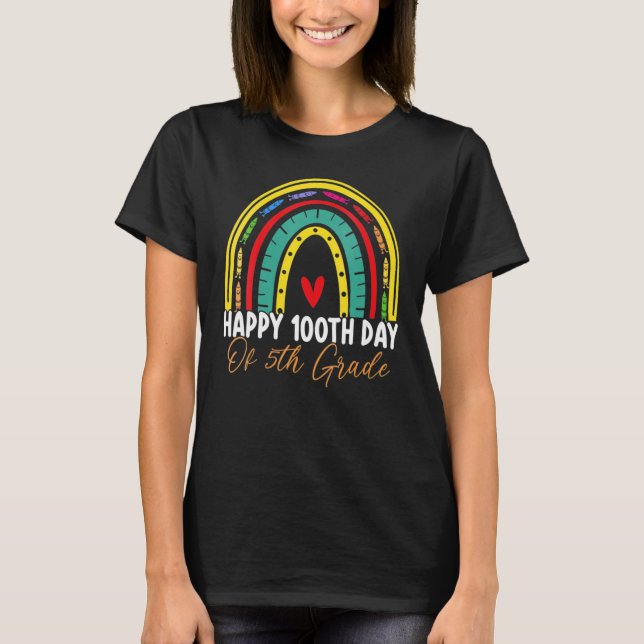 100th Day Of School 5th Grade Teacher Boho Rainbow T-Shirt (Front)