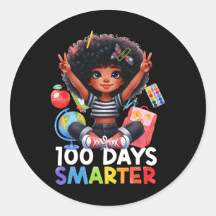 100th Day Of School Afro Girls Messy Bun Hair Funn Classic Round Sticker
