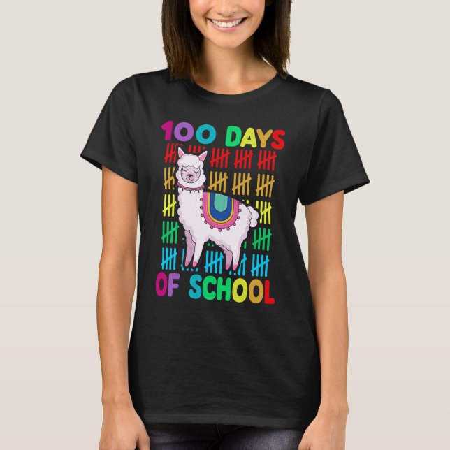 100th Day Of School Animal llama Lover Happy 100th T-Shirt (Front)