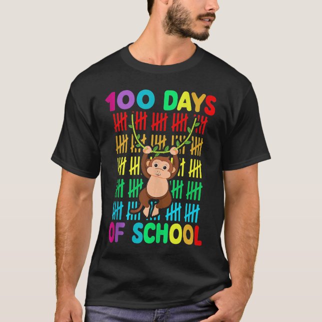 100th Day Of School Animal Monkey  Happy 100th Day T-Shirt (Front)
