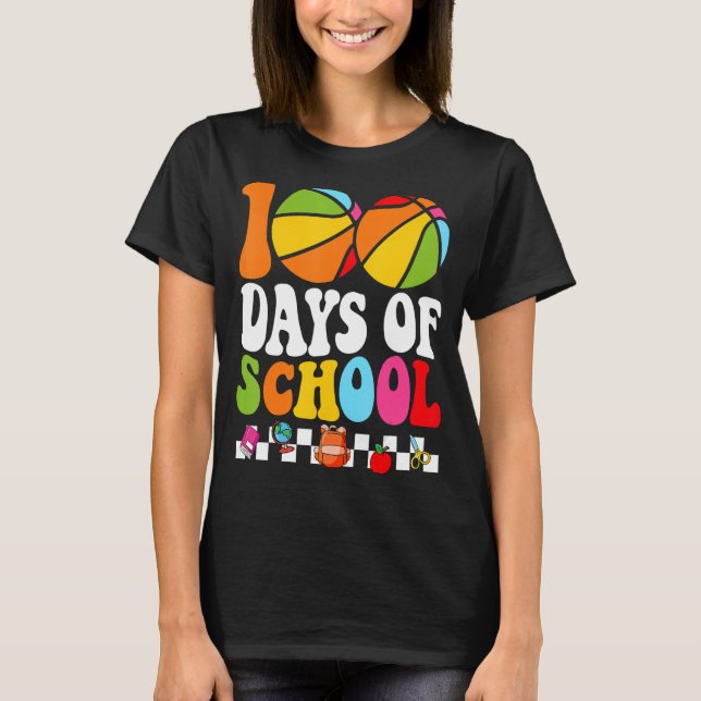 100th Day Of School Basketball 100 Days Of Teacher T-Shirt (Front)