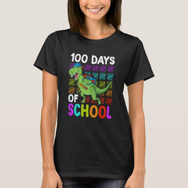 100th Day of School Boys Kids Dino 100 Days Dinosa T-Shirt (Front)