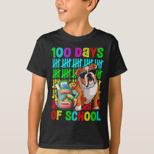 100th Day Of School Boys Kids English Bulldog Dog T-Shirt