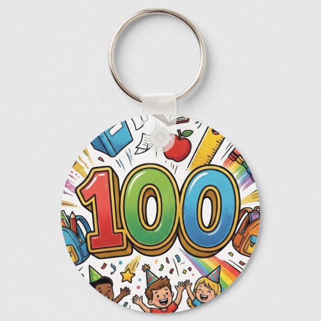 100th Day of School Colorful Celebration Design –  Keychain (Front)