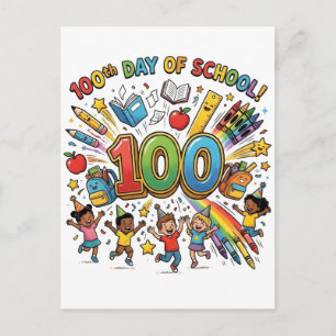100th Day of School Colorful Celebration Design –  Postcard