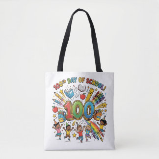 100th Day of School Colorful Celebration Design –  Tote Bag