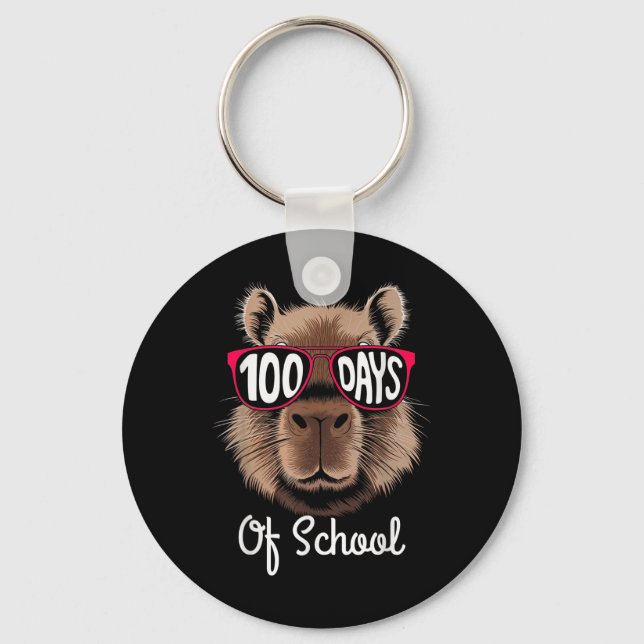 100th Day Of School Cool Capybara 100 Days Smarter Keychain (Front)