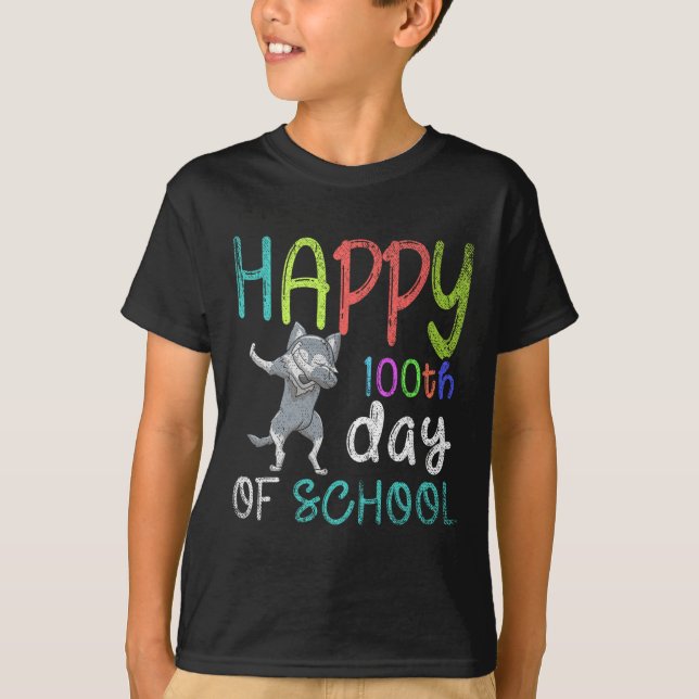 100th Day Of School Dabbing Wolf 100 Days Of Schoo T-Shirt (Front)