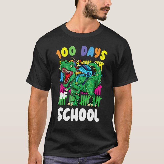 100th Day Of School Dino Kids Happy 100 Days Dinos T-Shirt (Front)