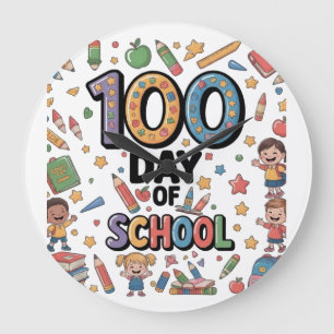 100th Day of School Fun T-Shirt   Colorful Kids &  Large Clock