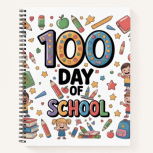 100th Day of School Fun T-Shirt Colorful Kids & Notebook