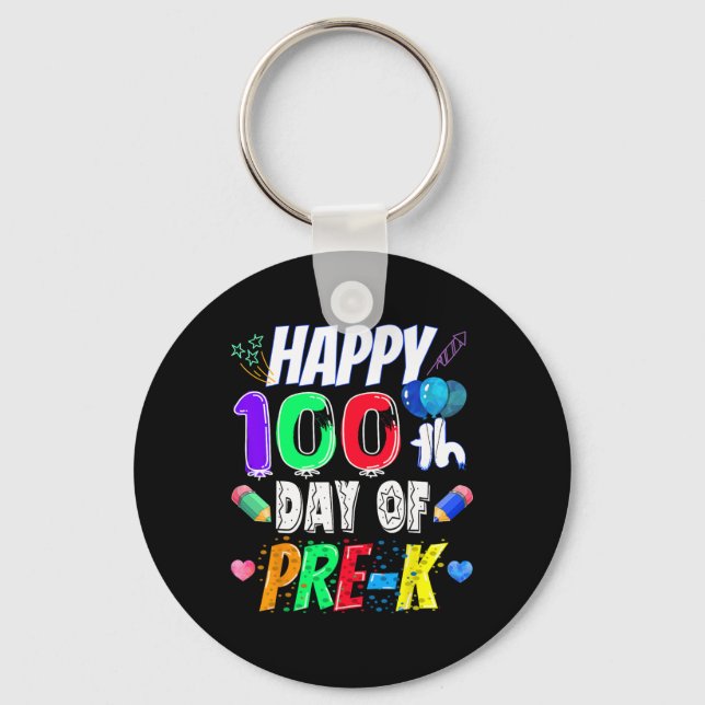 100th Day Of School Gift 100 Days Of Pre-k Teacher Keychain (Front)
