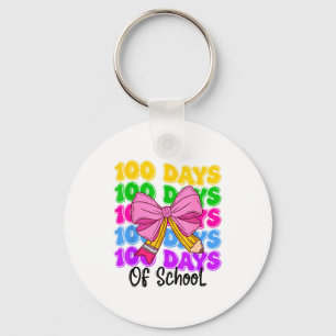 100th Day Of School Girls Coquette Bow Teachers Ki Keychain