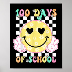 100th Day Of School Groovy Smile Face 100 Days Boy Poster
