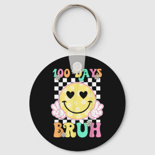 100th Day Of School Groovy Smile Face 100 Days Bru Keychain