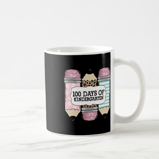 100th Day Of School Kindergarten Leopard Pencil Te Coffee Mug (Right)