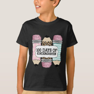 100th Day Of School Kindergarten Leopard Pencil Te T-Shirt