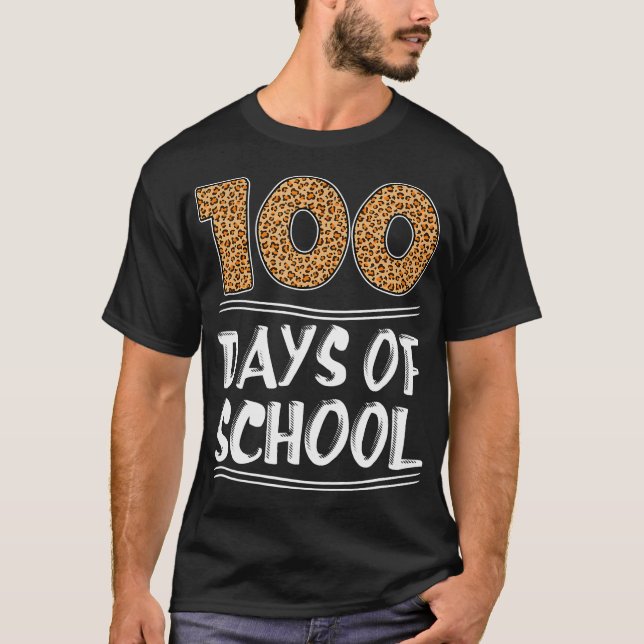 100Th Day Of School Leopard Print Gift Teacher T-Shirt (Front)