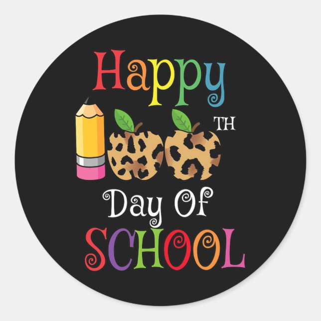 100th Day Of School Leopard Print Teacher Student  Classic Round Sticker (Front)