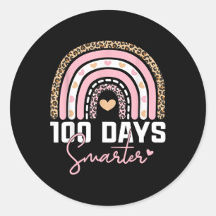 100th Day Of School Leopard Rainbow 100 Days Smart Classic Round Sticker