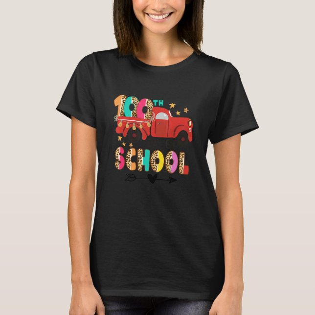 100th Day of School Leopard Teachers Kids 100 Days T-Shirt (Front)
