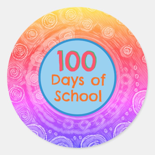 100th Day of School Modern Abstract Teacher  Classic Round Sticker (Front)