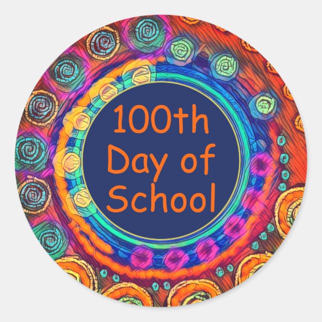100th Day of School Modern Abstract Teacher  Classic Round Sticker (Front)