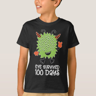 100th Day Of School Monster Boys Kids Eye Survived T-Shirt