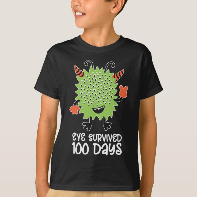 100th Day Of School Monster Boys Kids Eye Survived T-Shirt (Front)