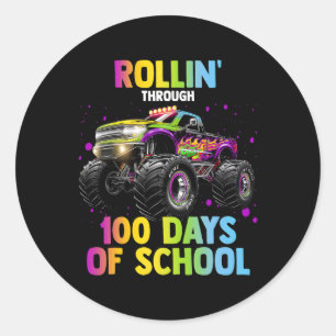 100th Day Of School Monster Truck Boys 100 Days Of Classic Round Sticker