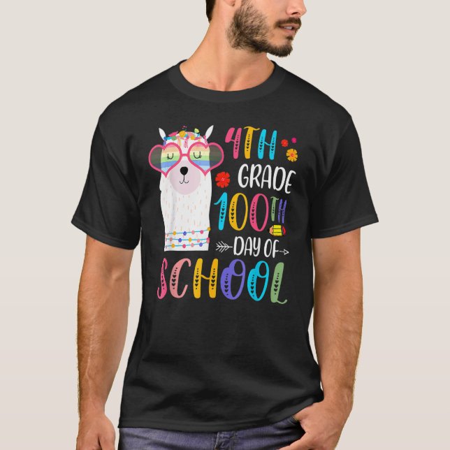 100th Day Of School No Prob Llama 100 Days Of 4th  T-Shirt (Front)