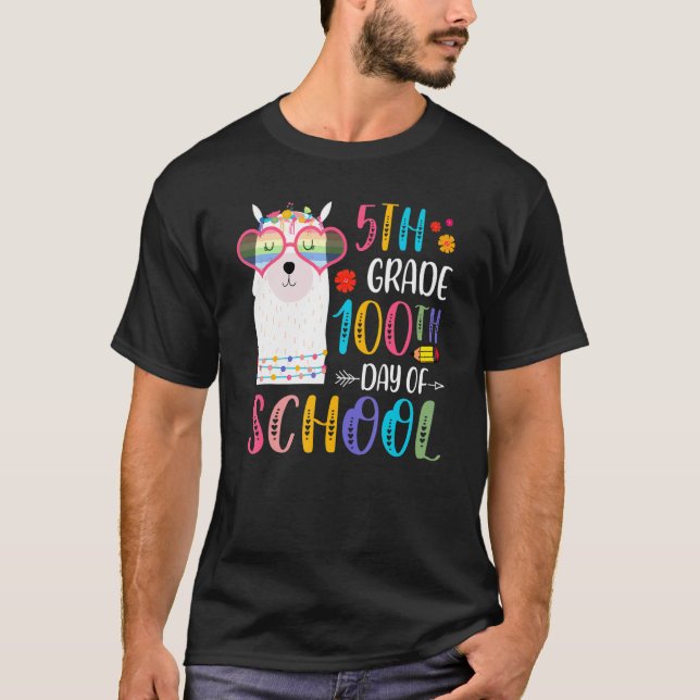 100th day of School No Prob Llama 100 Days Of 5th  T-Shirt (Front)
