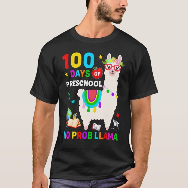 100th Day Of School No Prob Llama 100 Days Of Pres T-Shirt (Front)