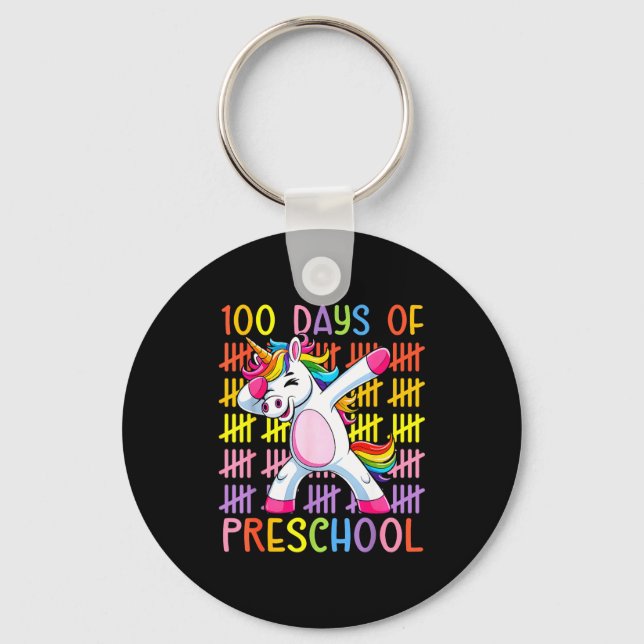 100th Day Of School Of Preschool Unicorn 100 Days  Keychain (Front)
