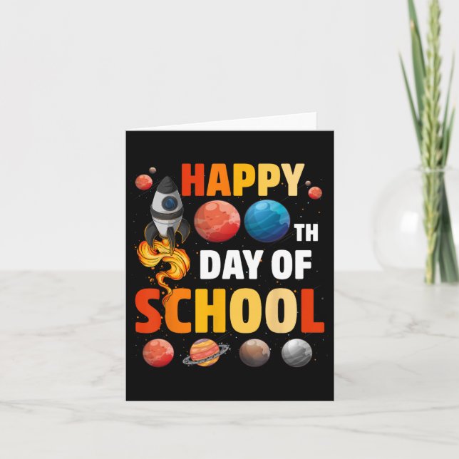 100th Day Of School Outer Space Teacher Student Ki Card (Front)