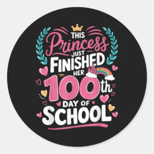 100th Day Of School Princess Kids Girls 100 Days O Classic Round Sticker