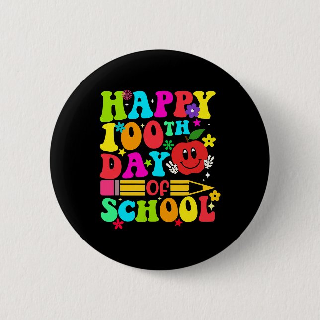 100th Day Of School Retro 100 Days Teacher Student 2 Inch Round Button (Front)