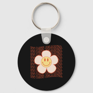 100th Day Of School Retro Groovy Happy Face 100 Da Keychain
