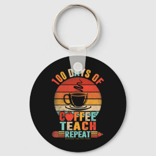 100th Day Of School Retro Teachers Drink Coffee Lo Keychain