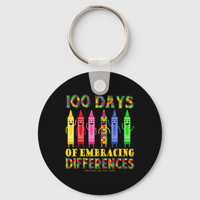 100th Day Of School Shirts Embrace Differences Aut Keychain (Front)
