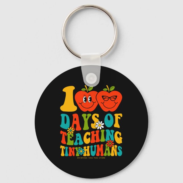 100th Day Of School Shirts Student Teacher Tiny Hu Keychain (Front)