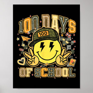 100th Day Of School Smile Face Camo Teacher Kids H Poster