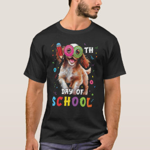 100th Day Of School Spaniel Dog Doughnut 100 Days  T-Shirt